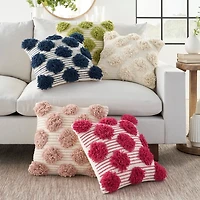 Blush Tufted Pom Poms Throw Pillow