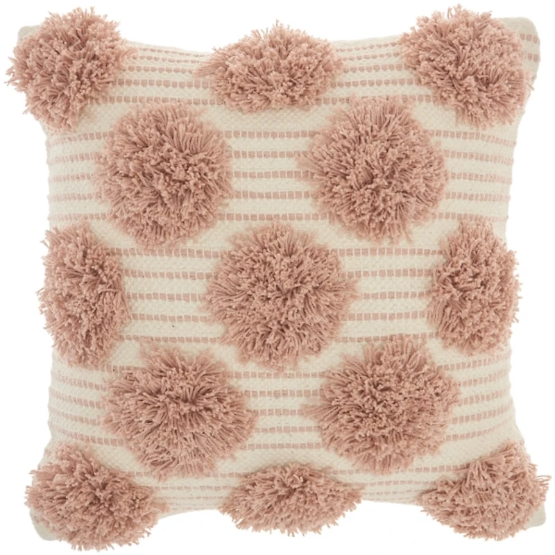 Blush Tufted Pom Poms Throw Pillow