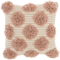Blush Tufted Pom Poms Throw Pillow