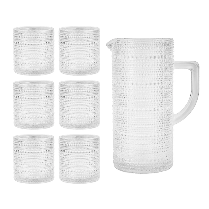 Fortessa Clear Bead Glasses and Pitcher, Set of 7