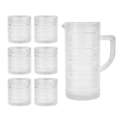 Fortessa Clear Bead Glasses and Pitcher, Set of 7