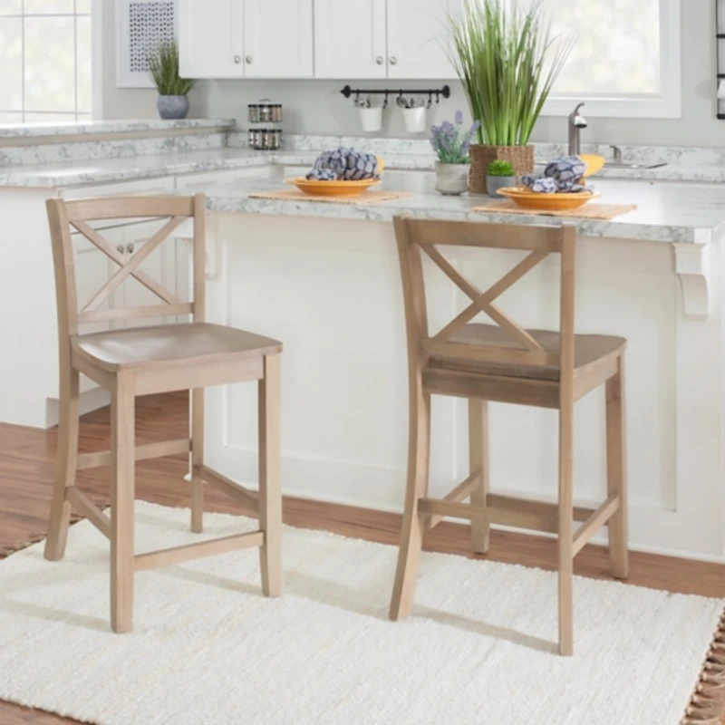 Rustic Natural Graywash X-Back Counter Stool