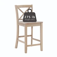 Rustic Natural Graywash X-Back Counter Stool