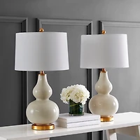 Cream and Gold Leaf Table Lamps, Set of 2