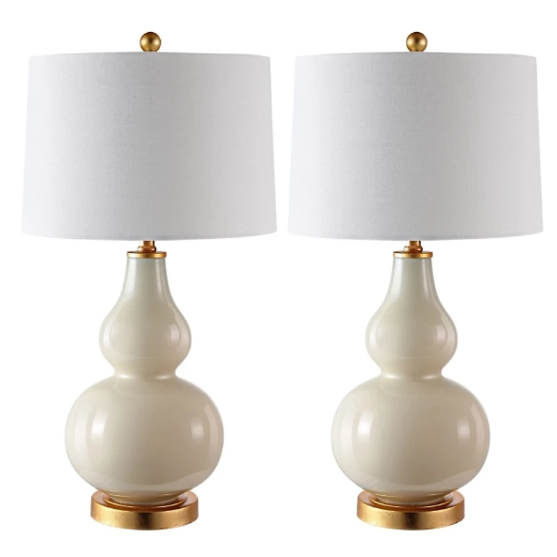 Cream and Gold Leaf Table Lamps, Set of 2