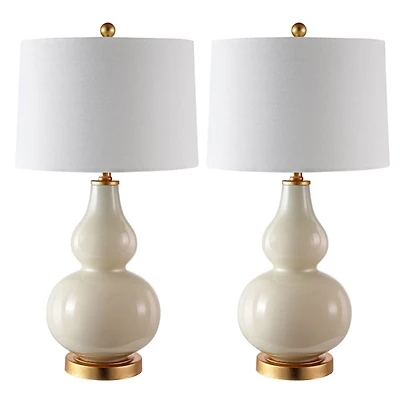 Cream and Gold Leaf Table Lamps, Set of 2