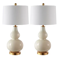Cream and Gold Leaf Table Lamps, Set of 2