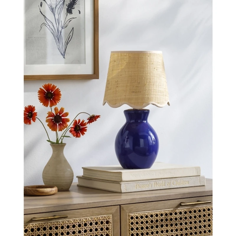 Stella Blue Mini Table Lamp with Woven Shade