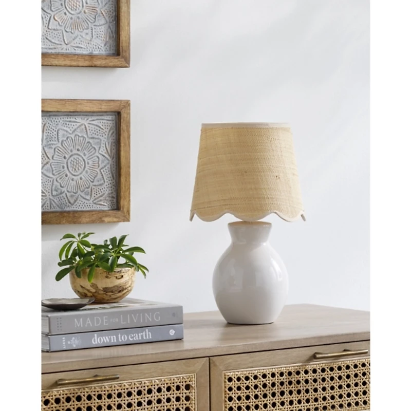 Stella White Mini Table Lamp with Woven Shade