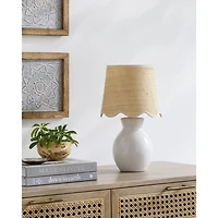 Stella White Mini Table Lamp with Woven Shade