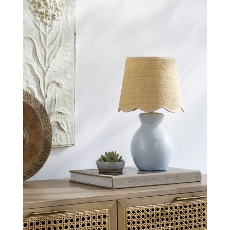 Stella Light Blue Mini Table Lamp with Woven Shade
