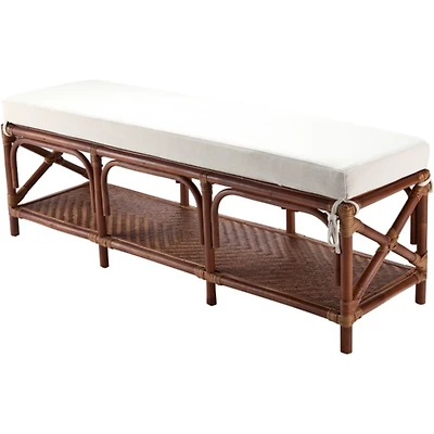 Kaili Brown Rattan Cushioned Bench