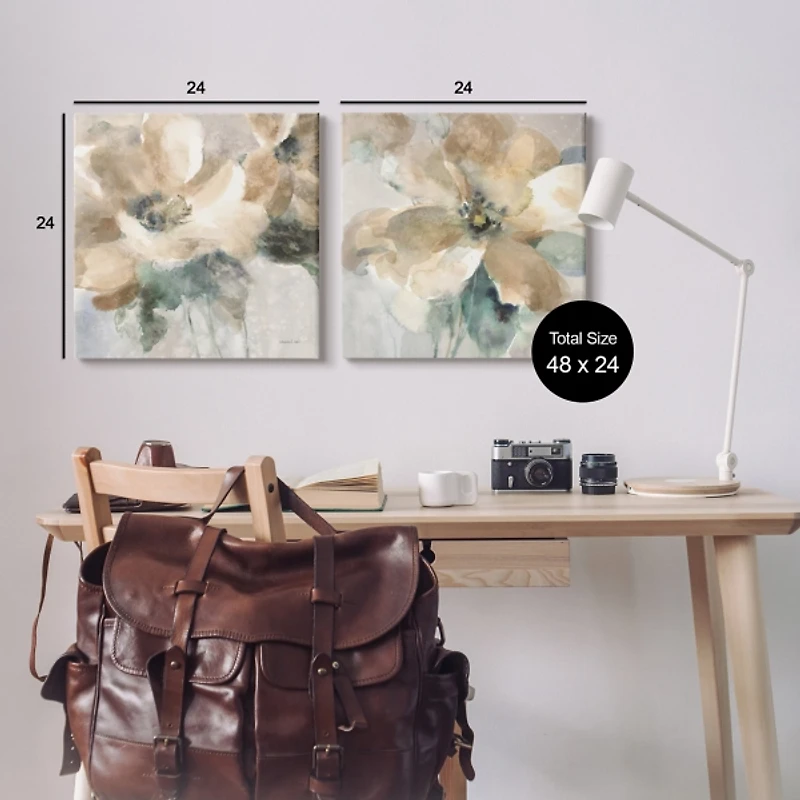 Beige Abstract Flowers Canvas Art Prints, Set of 2
