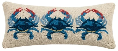 Blue Crabs Hooked Wool Lumbar Pillow