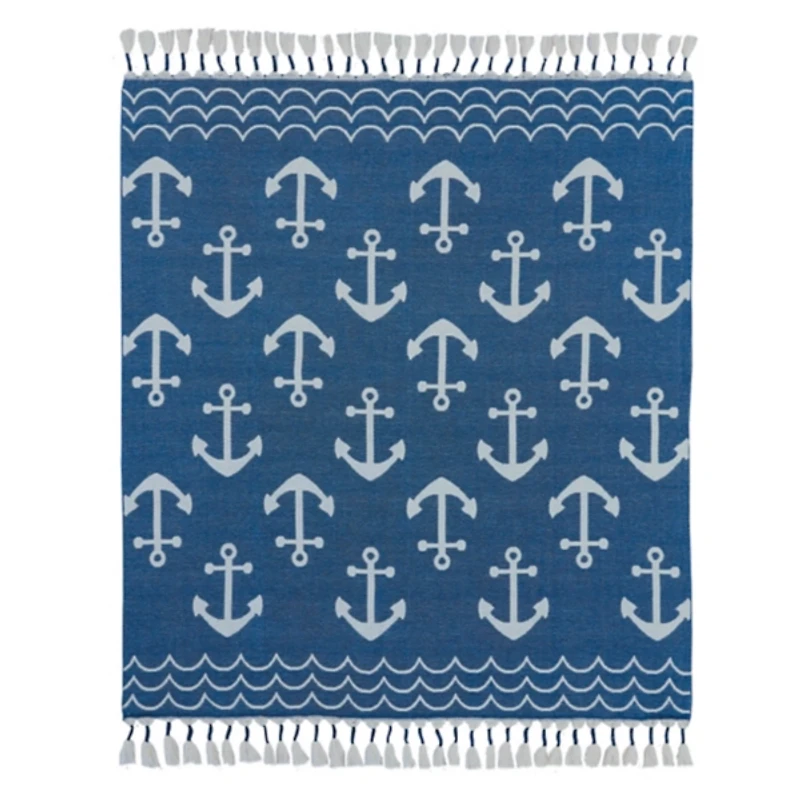 Navy and Cream Anchor Throw