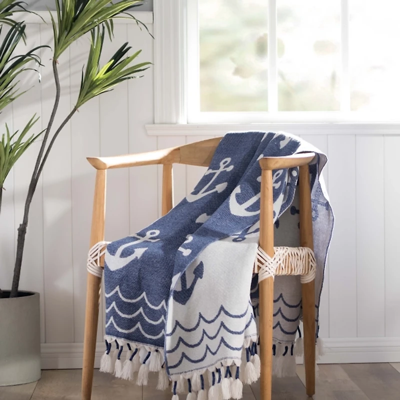 Navy and Cream Anchor Throw