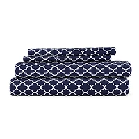 Navy Quatrefoil 4-pc. California King Sheet Set