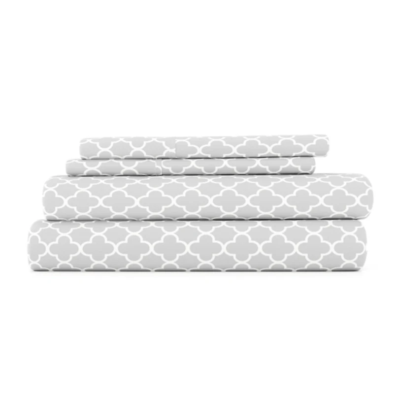 Gray Quatrefoil 4-pc. Queen Sheet Set