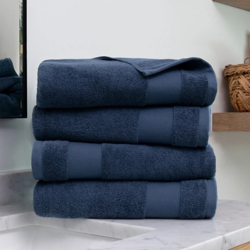 Navy Blue Essential Cotton Bath Towels, Set of 4