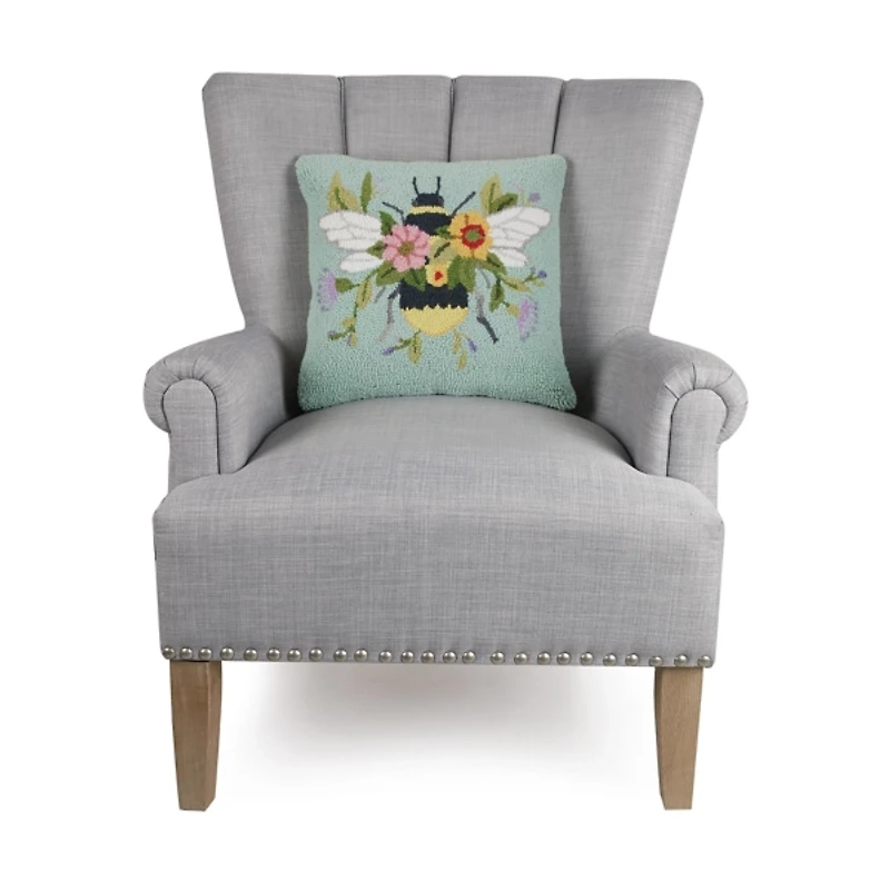 Floral Bee Hooked Throw Pillow