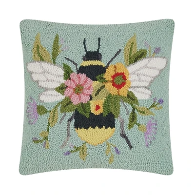 Floral Bee Hooked Throw Pillow