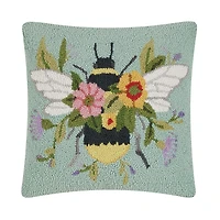 Floral Bee Hooked Throw Pillow