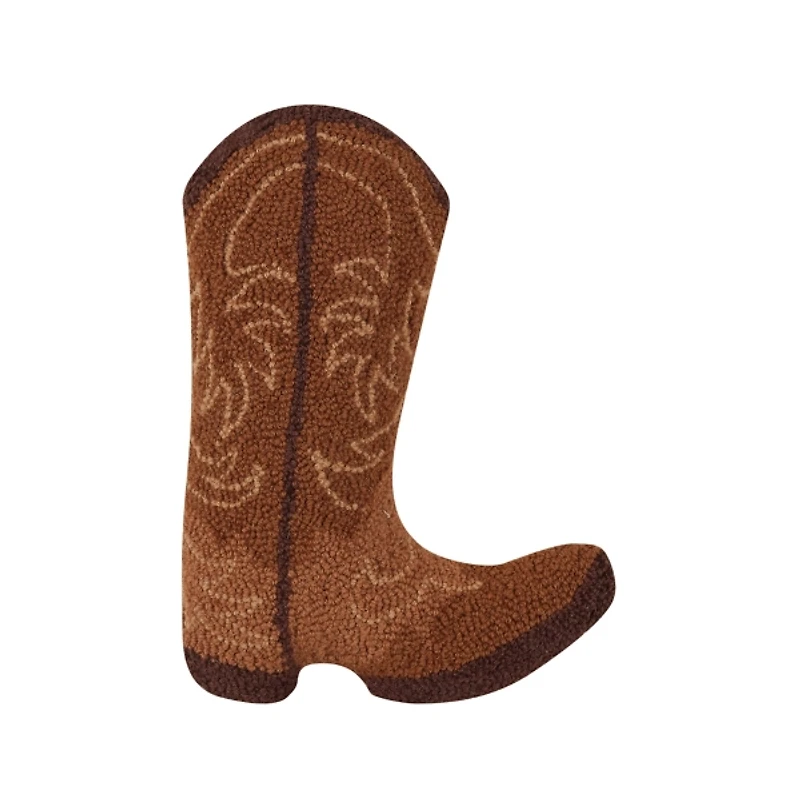 Brown Cowboy Boot Hooked Pillow
