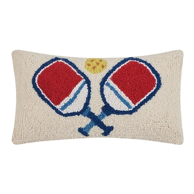 Blue and Red Pickleball Hooked Lumbar Pillow