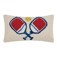 Blue and Red Pickleball Hooked Lumbar Pillow