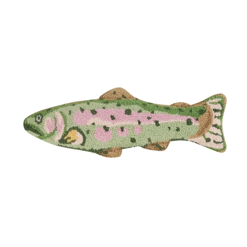 Trout Shaped Hooked Wool Pillow