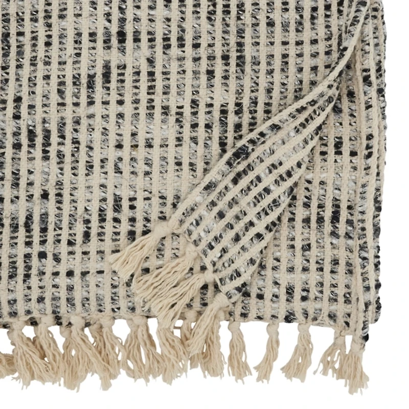 Black and Ivory Woven Stripe Table Runner