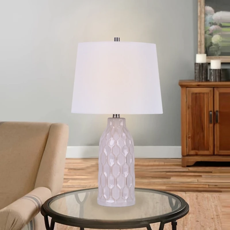 White Honeycomb Ceramic Table Lamps, Set of 2