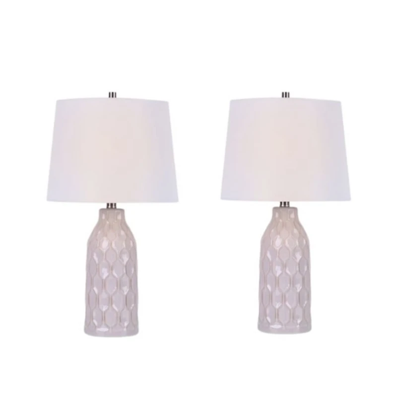 White Honeycomb Ceramic Table Lamps, Set of 2