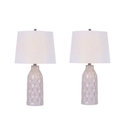 White Honeycomb Ceramic Table Lamps, Set of 2