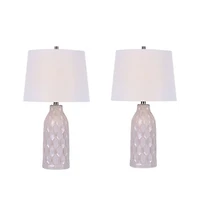 White Honeycomb Ceramic Table Lamps, Set of 2