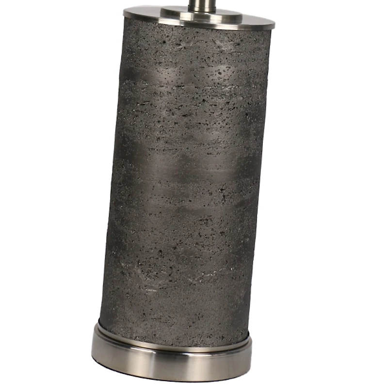 Gray Stone and Steel Cylinder Table Lamp