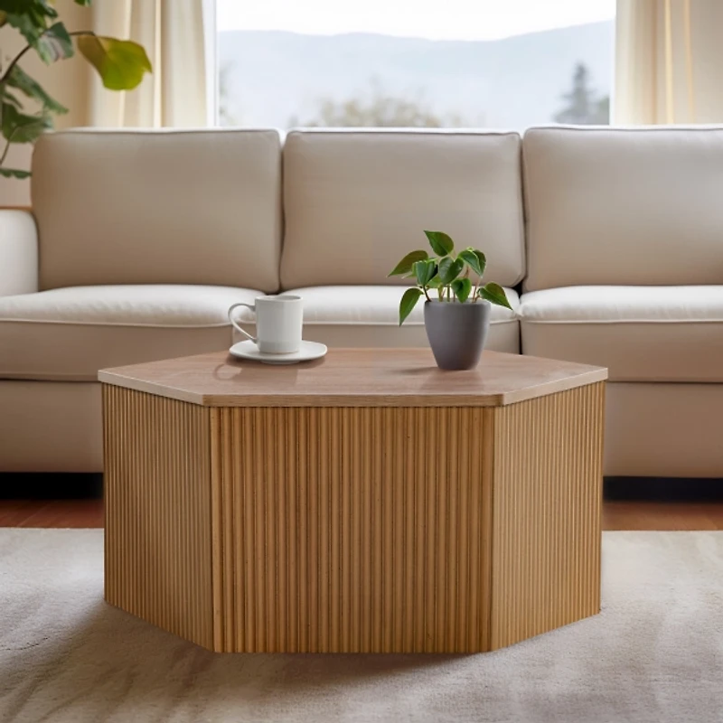 Natural Fluted Hexagon Coffee Table