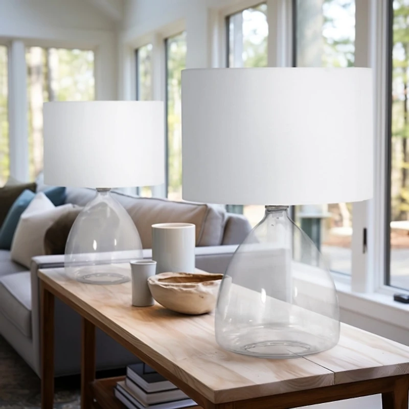 Clear Glass Tapered Table Lamps, Set of 2