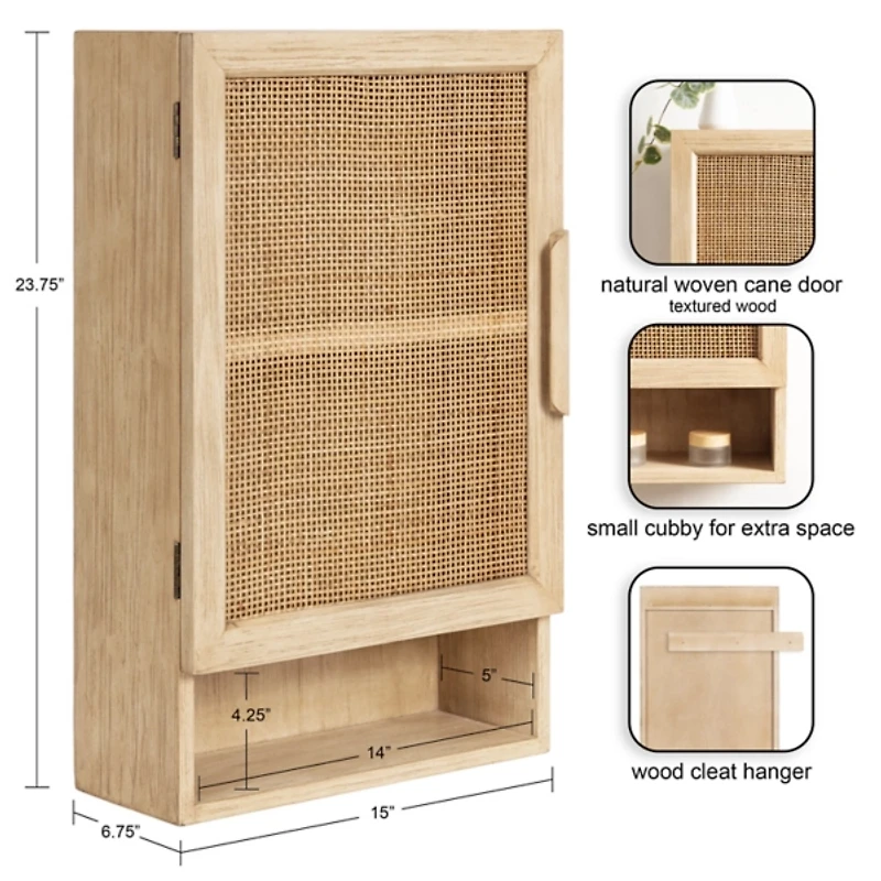 Natural Rattan Wall Cabinet with Shelf