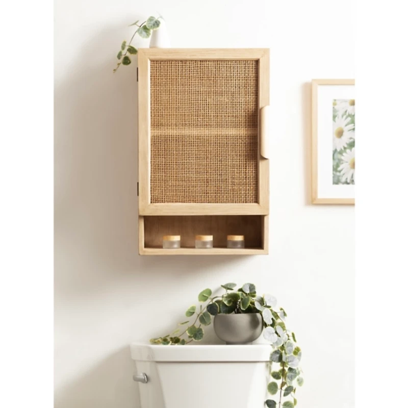 Natural Rattan Wall Cabinet with Shelf