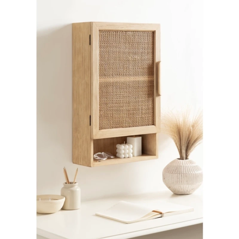 Natural Rattan Wall Cabinet with Shelf