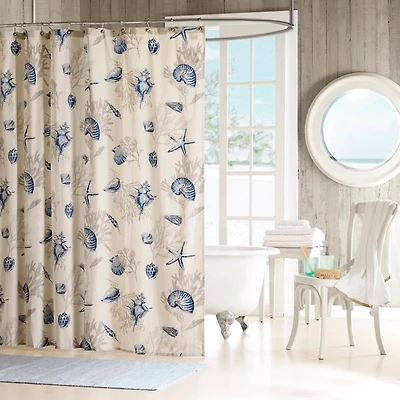 Blue Nantucket Shell Shower Curtain