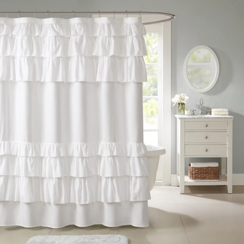 White Ruffle Hope Shower Curtain
