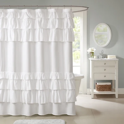 White Ruffle Hope Shower Curtain