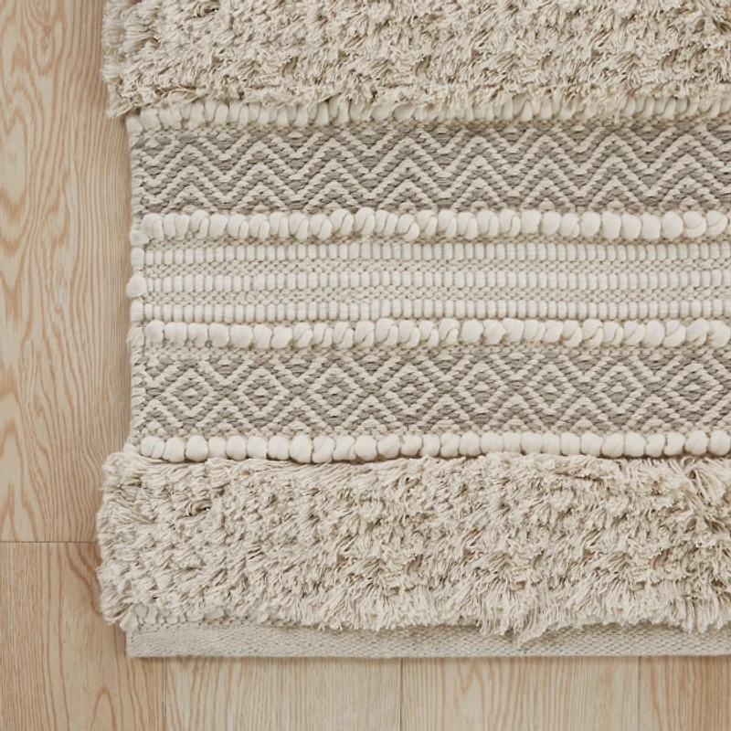 Neutral Tufted Stripes Woven Bath Mat