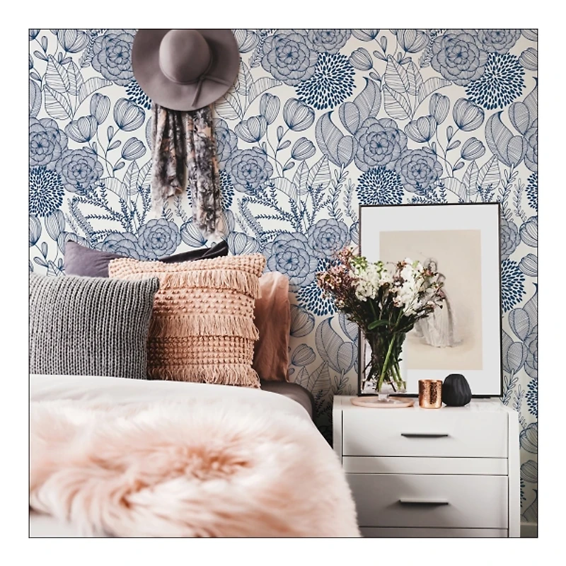 Navy Floral Garden Peel & Stick Wallpaper