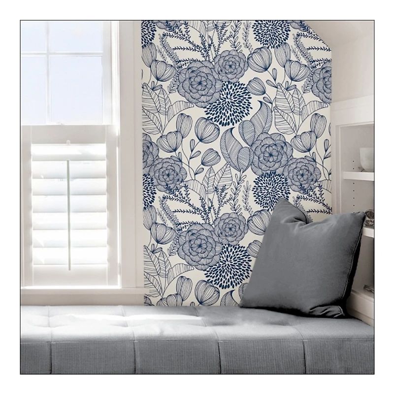 Navy Floral Garden Peel & Stick Wallpaper