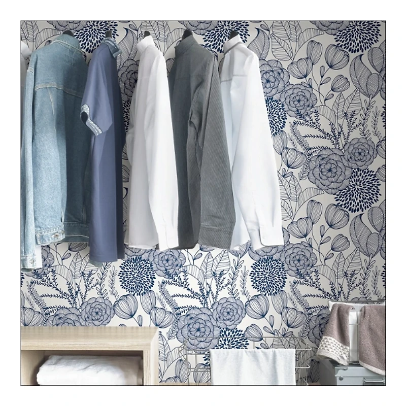 Navy Floral Garden Peel & Stick Wallpaper