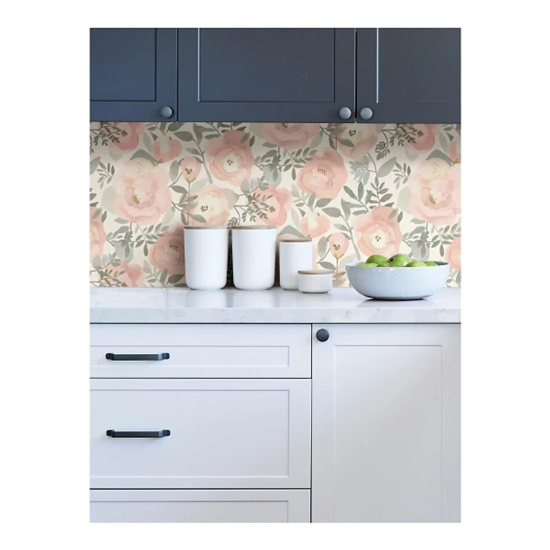 Pink Watercolor Roses Peel & Stick Wallpaper