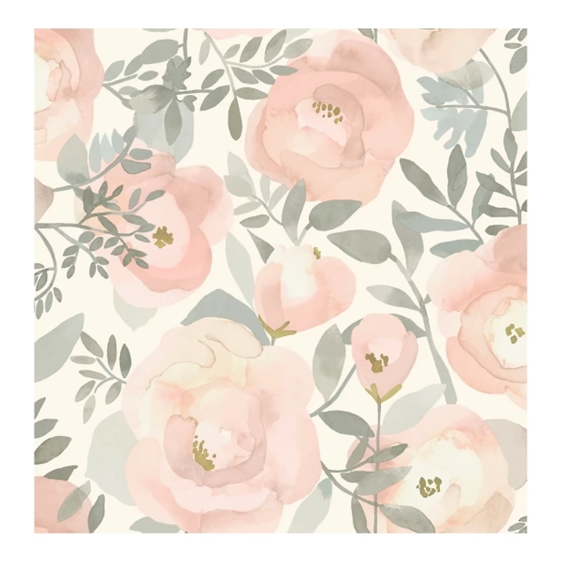 Pink Watercolor Roses Peel & Stick Wallpaper